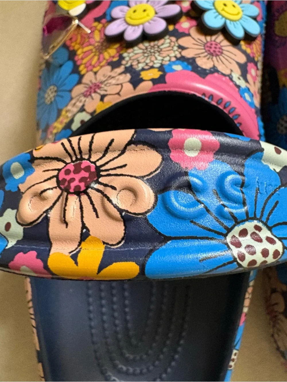 CROCS Kids Floral Clogs in Blue, Pink, Yellow